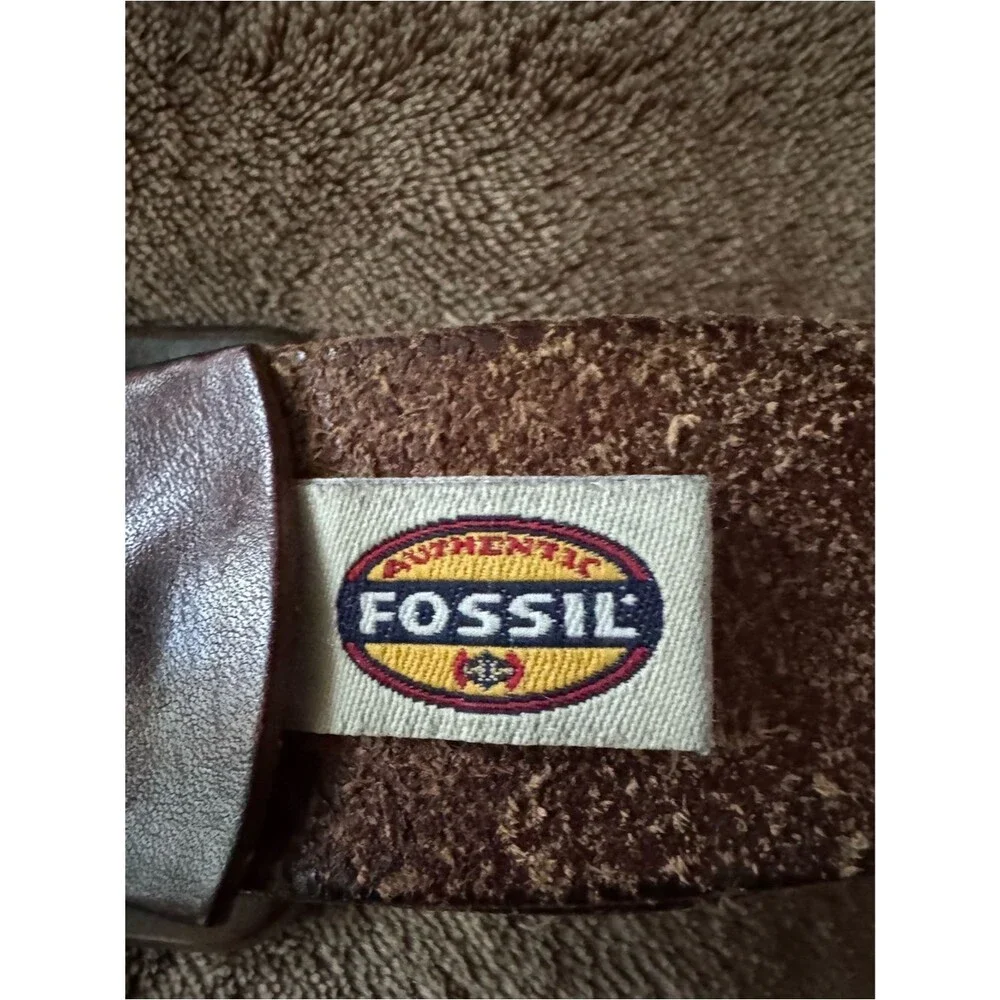 Fossil Brown Braided Leather Belt with Antiqued Metal Buckle 1990s era size 34